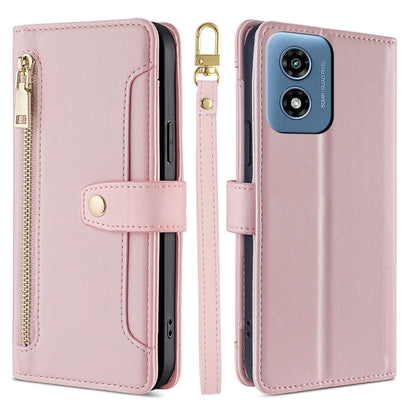 For Motorola Moto G Play 4G 2024 Sheep Texture Cross-body Zipper Wallet Leather Phone Case(Pink) by buy2fix