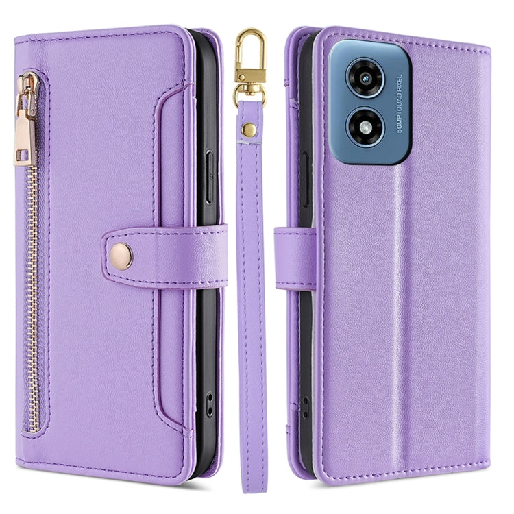 For Motorola Moto G Play 4G 2024 Sheep Texture Cross-body Zipper Wallet Leather Phone Case(Purple) by buy2fix