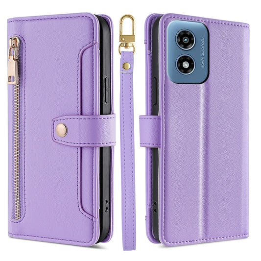 For Motorola Moto G Play 4G 2024 Sheep Texture Cross-body Zipper Wallet Leather Phone Case(Purple) by buy2fix