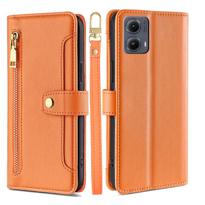 For Motorola Edge 5G 2024 Sheep Texture Cross-body Zipper Wallet Leather Phone Case(Orange) by buy2fix