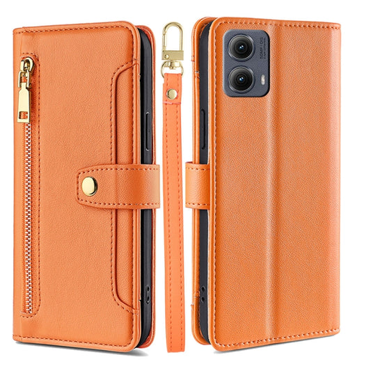 For Motorola Edge 5G 2024 Sheep Texture Cross-body Zipper Wallet Leather Phone Case(Orange) by buy2fix