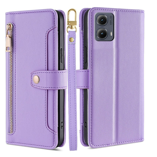 For Motorola Edge 5G 2024 Sheep Texture Cross-body Zipper Wallet Leather Phone Case(Purple) by buy2fix