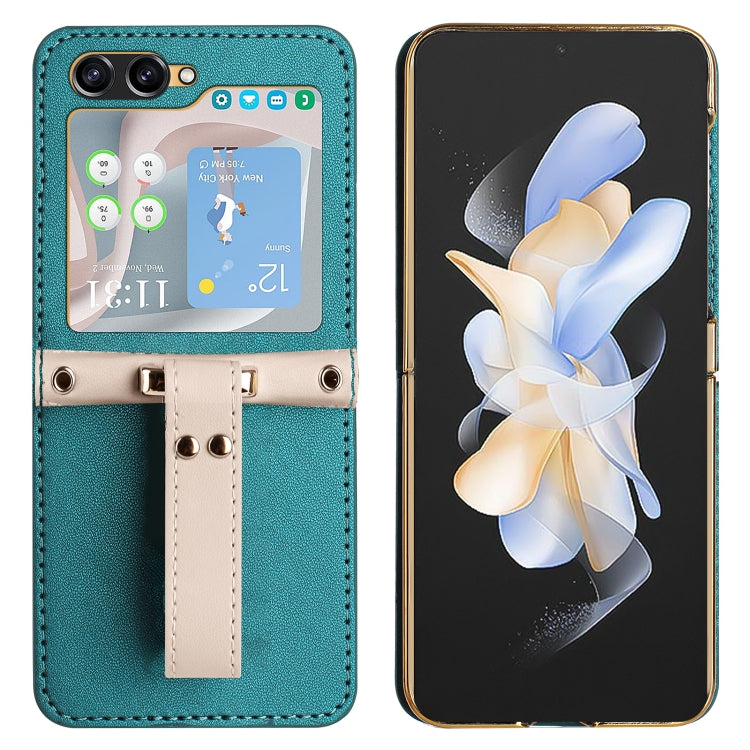 For Samsung Galaxy Z Flip5 Skin Feel Full Coverage Crossbody Phone Case with Hand Strap/Lanyard(Dark Green) - Galaxy Z Flip5 Cases by buy2fix | Online Shopping UK | buy2fix