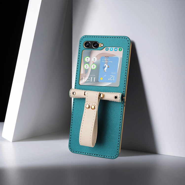 For Samsung Galaxy Z Flip5 Skin Feel Full Coverage Crossbody Phone Case with Hand Strap/Lanyard(Dark Green) - Galaxy Z Flip5 Cases by buy2fix | Online Shopping UK | buy2fix