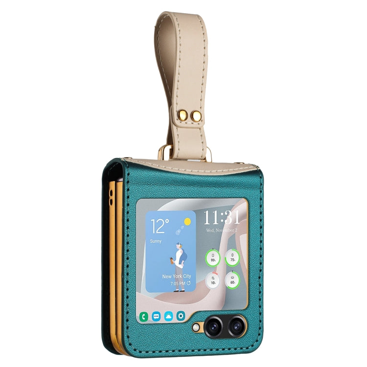 For Samsung Galaxy Z Flip5 Skin Feel Full Coverage Crossbody Phone Case with Hand Strap/Lanyard(Dark Green) - Galaxy Z Flip5 Cases by buy2fix | Online Shopping UK | buy2fix