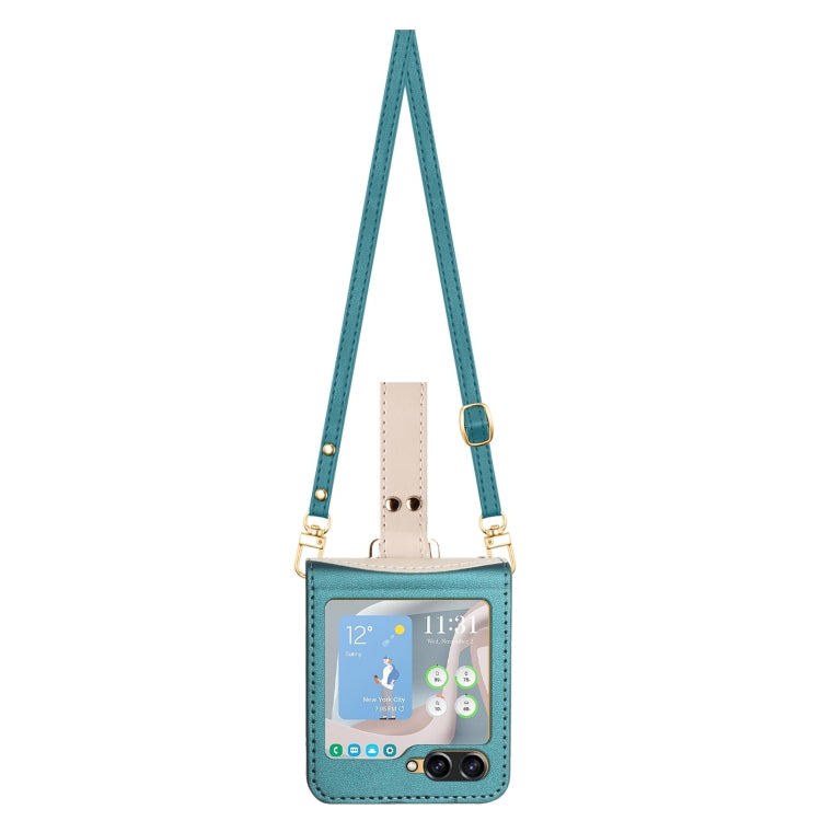 For Samsung Galaxy Z Flip5 Skin Feel Full Coverage Crossbody Phone Case with Hand Strap/Lanyard(Dark Green) - Galaxy Z Flip5 Cases by buy2fix | Online Shopping UK | buy2fix