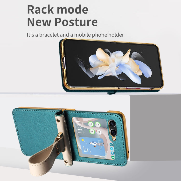 For Samsung Galaxy Z Flip5 Skin Feel Full Coverage Crossbody Phone Case with Hand Strap/Lanyard(Dark Green) - Galaxy Z Flip5 Cases by buy2fix | Online Shopping UK | buy2fix