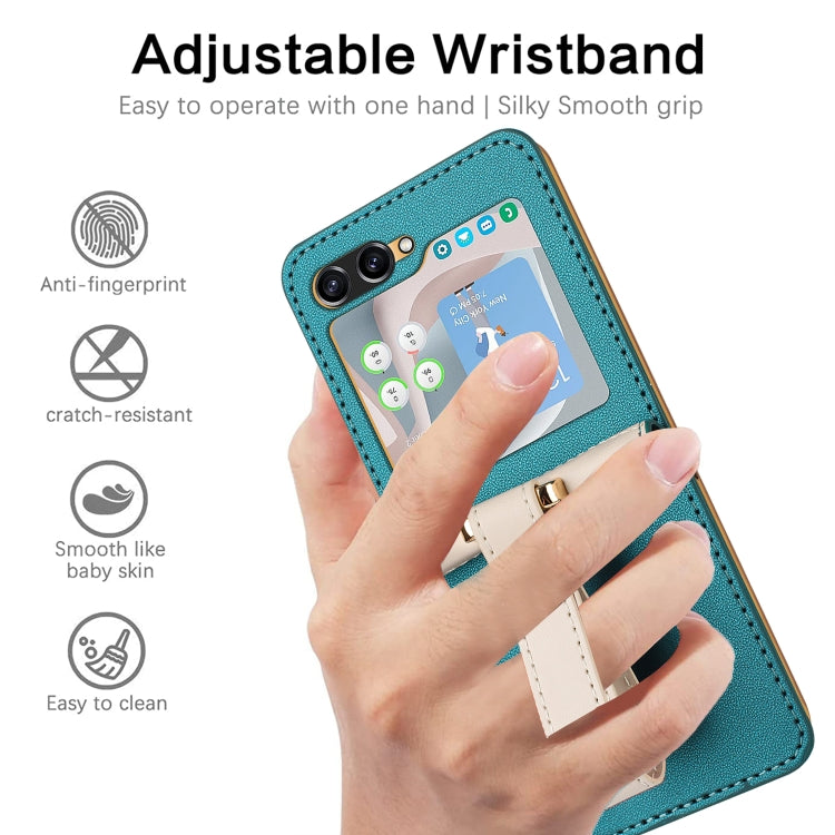 For Samsung Galaxy Z Flip5 Skin Feel Full Coverage Crossbody Phone Case with Hand Strap/Lanyard(Dark Green) - Galaxy Z Flip5 Cases by buy2fix | Online Shopping UK | buy2fix