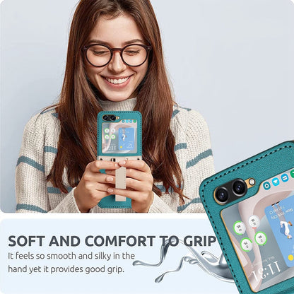 For Samsung Galaxy Z Flip5 Skin Feel Full Coverage Crossbody Phone Case with Hand Strap/Lanyard(Dark Green) - Galaxy Z Flip5 Cases by buy2fix | Online Shopping UK | buy2fix