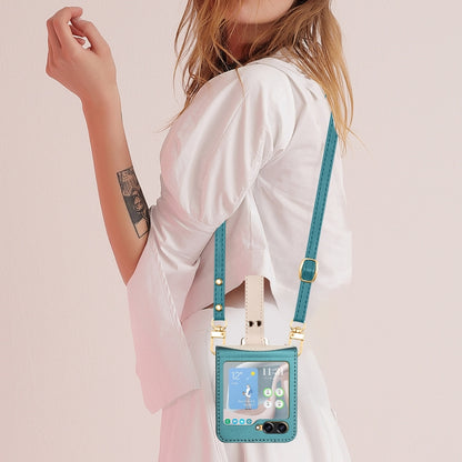 For Samsung Galaxy Z Flip5 Skin Feel Full Coverage Crossbody Phone Case with Hand Strap/Lanyard(Dark Green) - Galaxy Z Flip5 Cases by buy2fix | Online Shopping UK | buy2fix