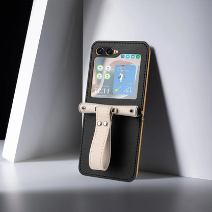 For Samsung Galaxy Z Flip5 Skin Feel Full Coverage Crossbody Phone Case with Hand Strap/Lanyard(Black) - Galaxy Z Flip5 Cases by buy2fix | Online Shopping UK | buy2fix