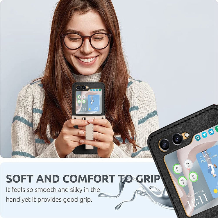 For Samsung Galaxy Z Flip5 Skin Feel Full Coverage Crossbody Phone Case with Hand Strap/Lanyard(Black) - Galaxy Z Flip5 Cases by buy2fix | Online Shopping UK | buy2fix