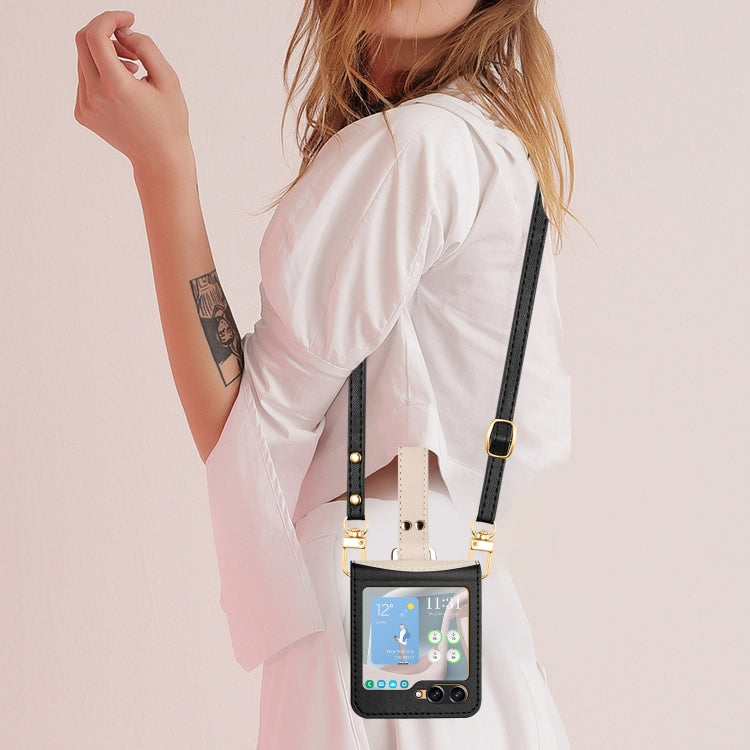 For Samsung Galaxy Z Flip5 Skin Feel Full Coverage Crossbody Phone Case with Hand Strap/Lanyard(Black) - Galaxy Z Flip5 Cases by buy2fix | Online Shopping UK | buy2fix