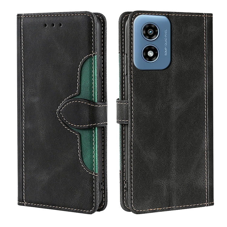 For Motorola Moto G Play 4G 2024 Skin Feel Magnetic Buckle Leather Phone Case(Black) by buy2fix