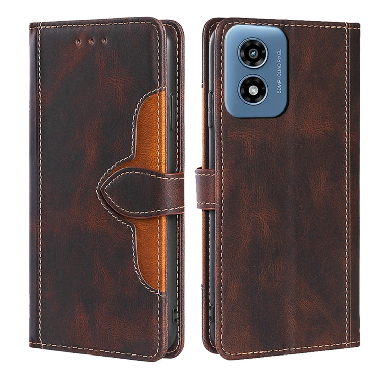 For Motorola Moto G Play 4G 2024 Skin Feel Magnetic Buckle Leather Phone Case(Brown) by buy2fix