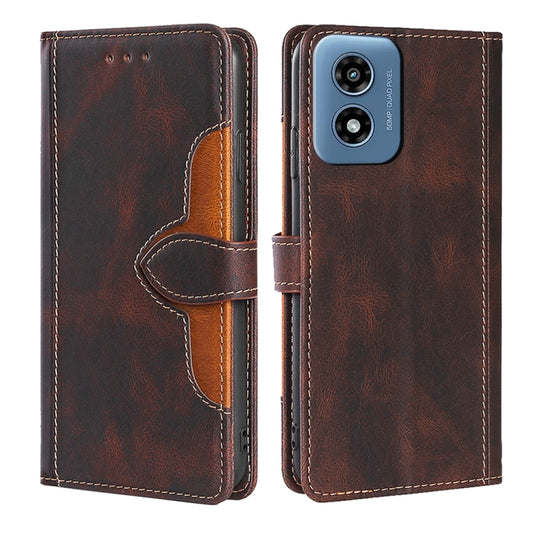 For Motorola Moto G Play 4G 2024 Skin Feel Magnetic Buckle Leather Phone Case(Brown) by buy2fix
