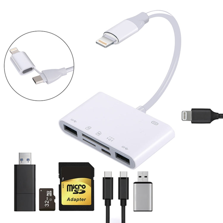 AJ-108PRO 6 in 2 USB-C / Type-C + 8 Pin Interface Multi-function Camera Card Reader(White) by buy2fix