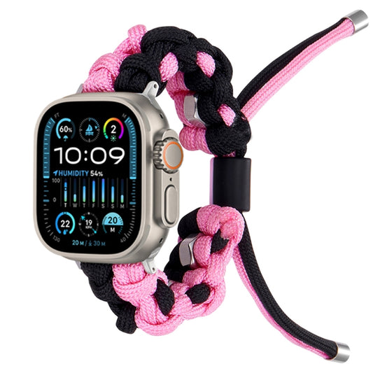 For Apple Watch Ultra 49mm Screw Nut Dual-Color Braided Paracord Watch Band(Black Pink) by buy2fix
