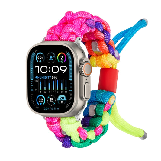 For Apple Watch Ultra 49mm Screw Nut Dual-Color Braided Paracord Watch Band(Rainbow) by buy2fix