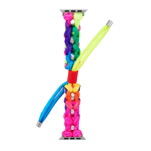 For Apple Watch Ultra 49mm Screw Nut Dual-Color Braided Paracord Watch Band(Rainbow) by buy2fix