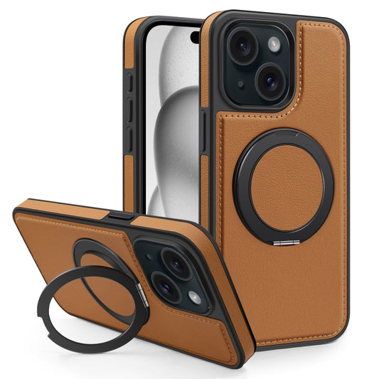 For iPhone 15 Yashi 360 Degree Rotating MagSafe Bracket Phone Case(Brown) - iPhone 15 Cases by buy2fix | Online Shopping UK | buy2fix