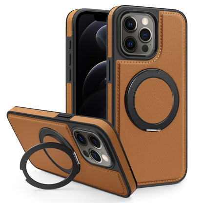 For iPhone 12 Pro Yashi 360 Degree Rotating MagSafe Bracket Phone Case(Brown) - iPhone 12 / 12 Pro Cases by buy2fix | Online Shopping UK | buy2fix