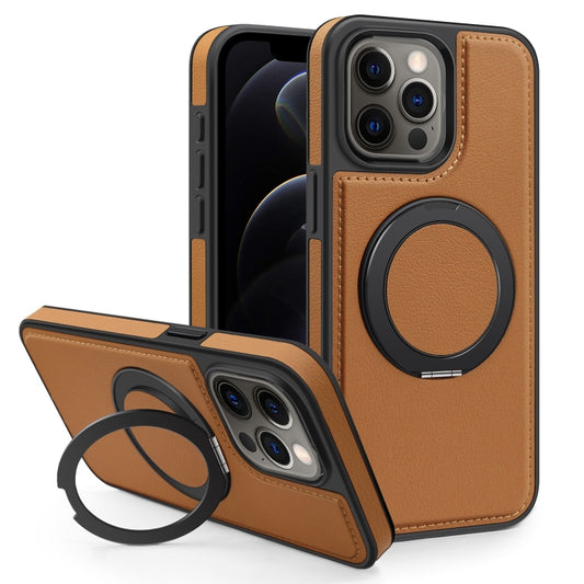 For iPhone 12 Pro Yashi 360 Degree Rotating MagSafe Bracket Phone Case(Brown) - iPhone 12 / 12 Pro Cases by buy2fix | Online Shopping UK | buy2fix