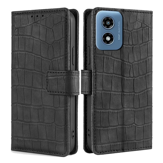 For Motorola Moto G Play 4G 2024 Skin Feel Crocodile Magnetic Clasp Leather Phone Case(Black) by buy2fix