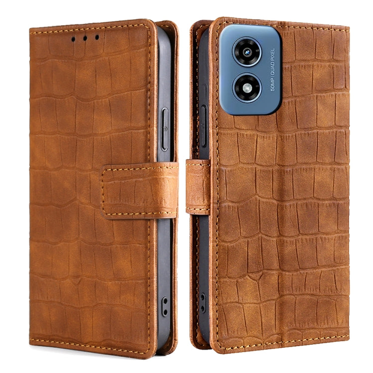 For Motorola Moto G Play 4G 2024 Skin Feel Crocodile Magnetic Clasp Leather Phone Case(Brown) by buy2fix