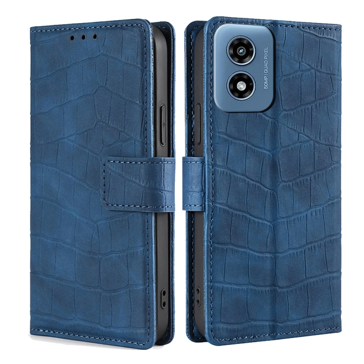 For Motorola Moto G Play 4G 2024 Skin Feel Crocodile Magnetic Clasp Leather Phone Case(Blue) by buy2fix