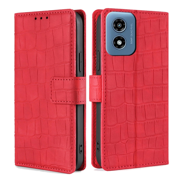 For Motorola Moto G Play 4G 2024 Skin Feel Crocodile Magnetic Clasp Leather Phone Case(Red) by buy2fix