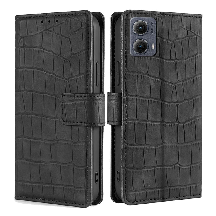 For Motorola Edge 5G 2024 Skin Feel Crocodile Magnetic Clasp Leather Phone Case(Black) by buy2fix