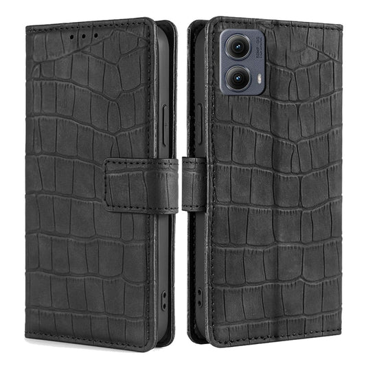 For Motorola Edge 5G 2024 Skin Feel Crocodile Magnetic Clasp Leather Phone Case(Black) by buy2fix