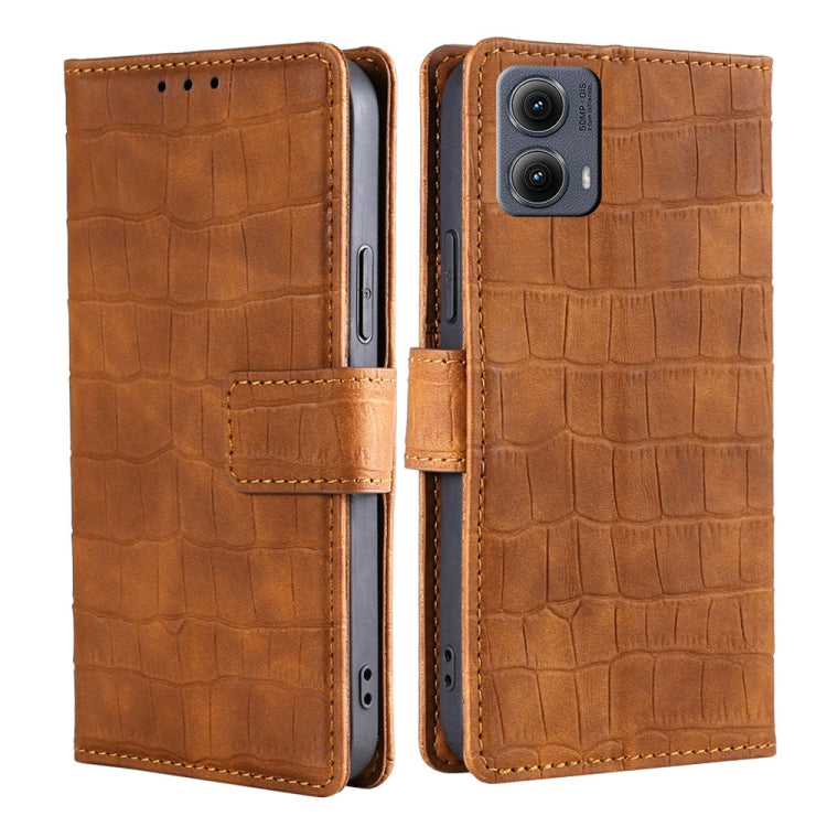For Motorola Edge 5G 2024 Skin Feel Crocodile Magnetic Clasp Leather Phone Case(Brown) by buy2fix