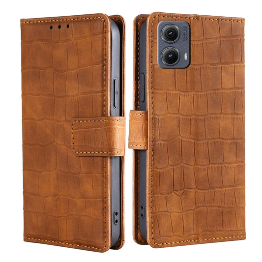For Motorola Edge 5G 2024 Skin Feel Crocodile Magnetic Clasp Leather Phone Case(Brown) by buy2fix