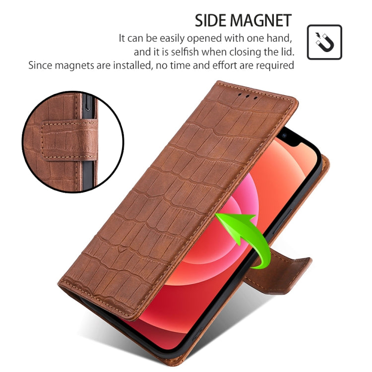 For Motorola Edge 5G 2024 Skin Feel Crocodile Magnetic Clasp Leather Phone Case(Brown) by buy2fix