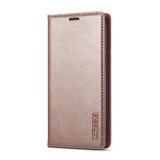 For iPhone 16e LC.IMEEKE Strong Magnetism Microfiber Leather Phone Case(Rose Gold) - iPhone 16e Cases by LC.IMEEKE | Online Shopping UK | buy2fix