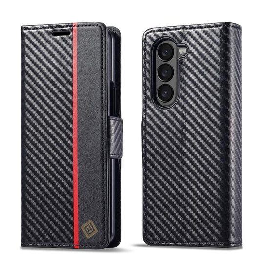 For Galaxy Z Fold8 Ultra 5G LC.IMEEKE Carbon Fiber Leather Phone Case(Vertical Black)
