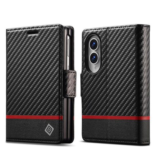 For Galaxy Z Fold8 5G LC.IMEEKE Carbon Fiber Leather Phone Case(Horizontal Black)
