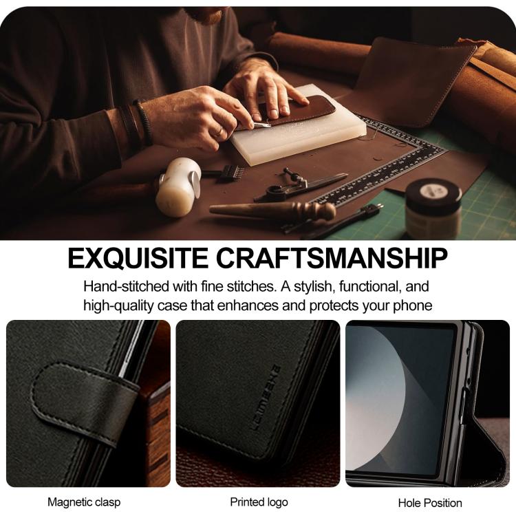 For Samsung Galaxy Z Fold7 5G LC.IMEEKE Calf Texture Leather Phone Case(Black) - Galaxy Z Fold7 5G Cases by LC.IMEEKE | Online Shopping UK | buy2fix