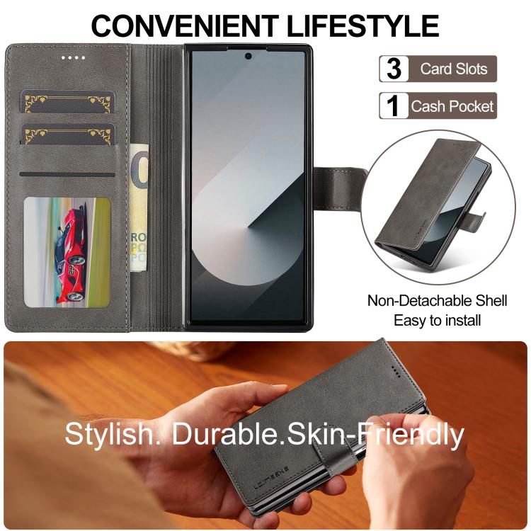 For Samsung Galaxy Z Fold7 5G LC.IMEEKE Calf Texture Leather Phone Case(Grey) - Galaxy Z Fold7 5G Cases by LC.IMEEKE | Online Shopping UK | buy2fix