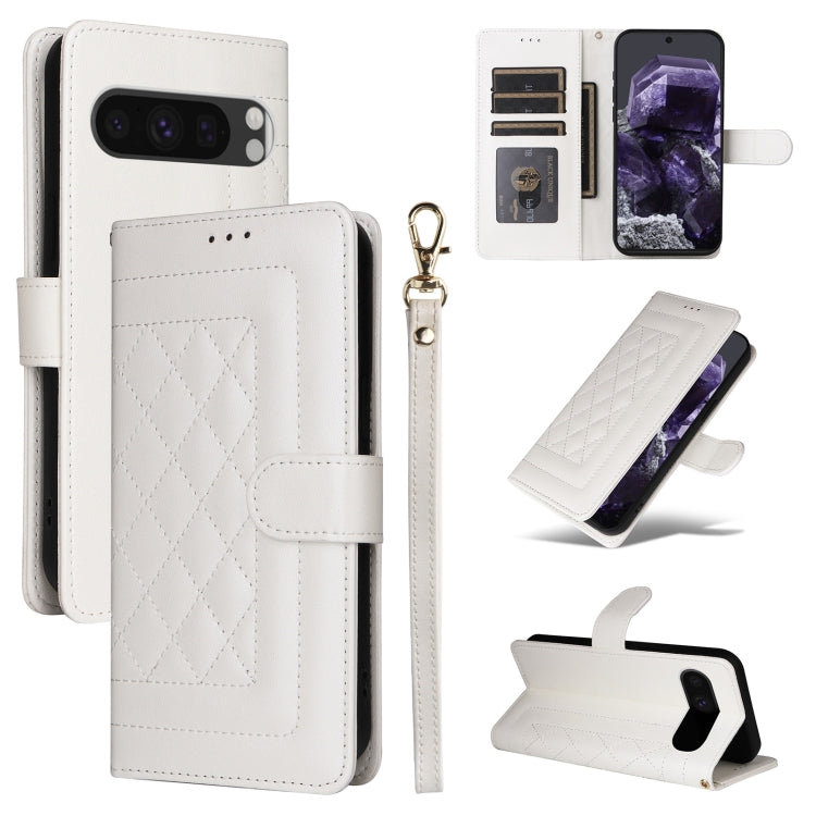 For Google Pixel 9 Diamond Lattice Leather Flip Phone Case(White) by buy2fix