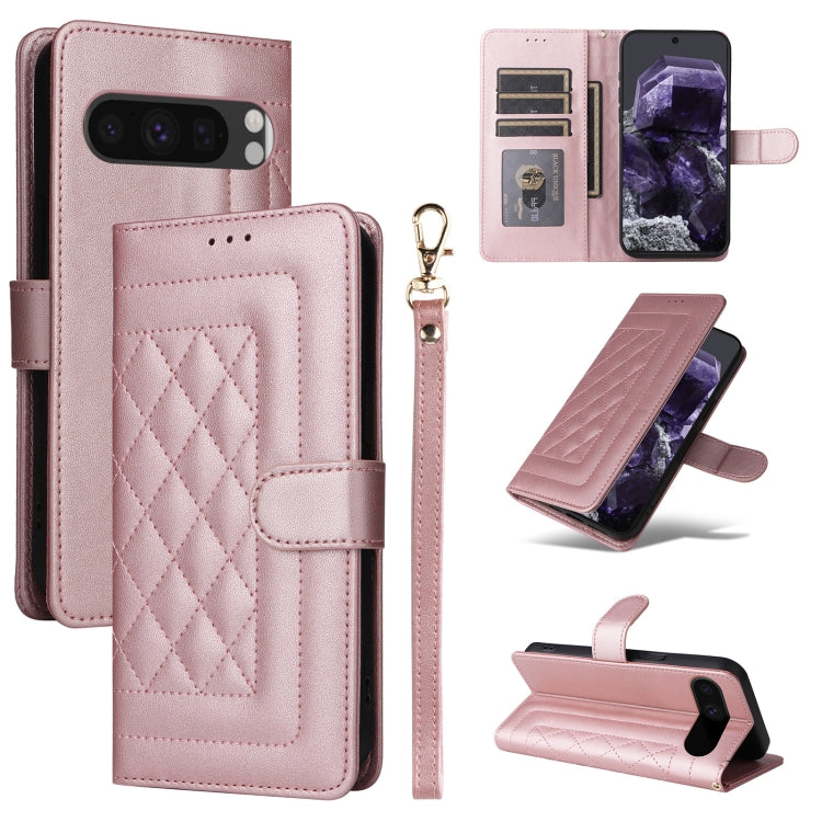 For Google Pixel 9 Diamond Lattice Leather Flip Phone Case(Rose Gold) by buy2fix