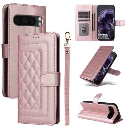 For Google Pixel 9 Diamond Lattice Leather Flip Phone Case(Rose Gold) by buy2fix