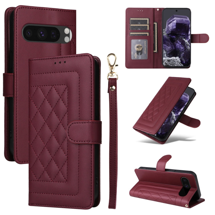 For Google Pixel 9 Diamond Lattice Leather Flip Phone Case(Wine Red) by buy2fix