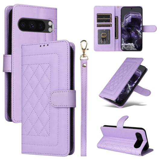 For Google Pixel 9 Pro Diamond Lattice Leather Flip Phone Case(Light Purple) by buy2fix