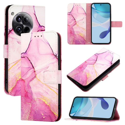 For OnePlus 12 5G Global PT003 Marble Pattern Flip Leather Phone Case(Pink Purple Gold) - OnePlus Cases by buy2fix | Online Shopping UK | buy2fix