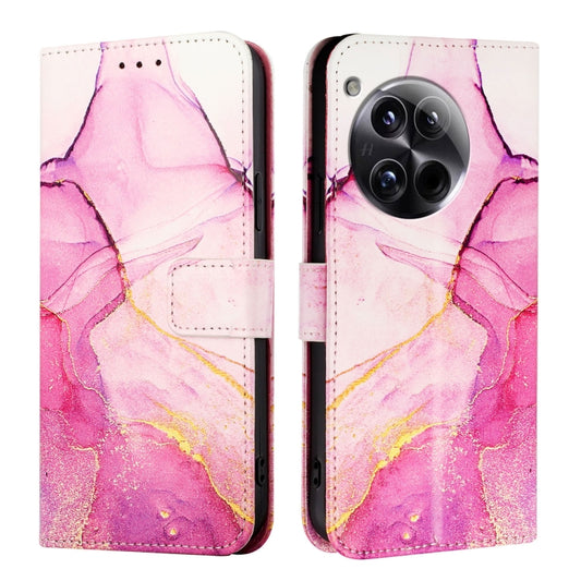 For OnePlus 12 5G Global PT003 Marble Pattern Flip Leather Phone Case(Pink Purple Gold) - OnePlus Cases by buy2fix | Online Shopping UK | buy2fix