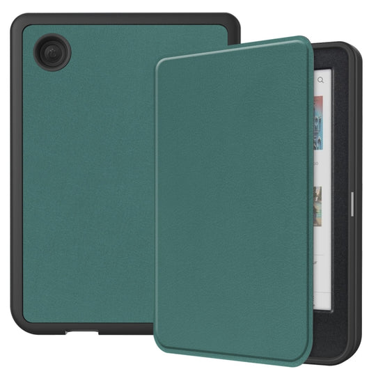 For KOBO Clara Colour 2024 / BW Solid Color Voltage Caster TPU Leather Smart Tablet Case(Dark Green)