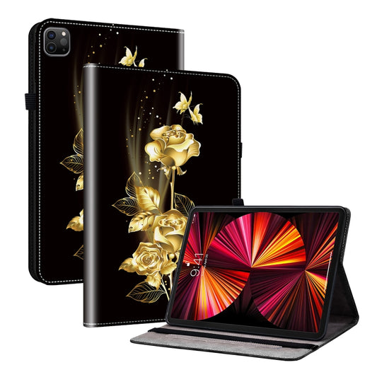 For iPad Pro 12.9 2022 / 2021 / 2020 Crystal Texture Painted Leather Smart Tablet Case(Gold Butterfly Rose) - iPad Pro 12.9 (2022/2021) Cases by buy2fix | Online Shopping UK | buy2fix